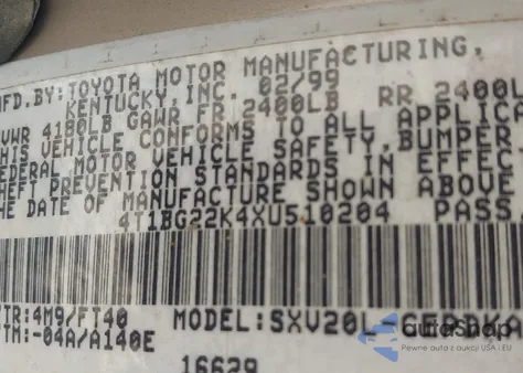 1999 Toyota Camry Ce from USA, damaged, VIN 4T1BG22K4XU510204
